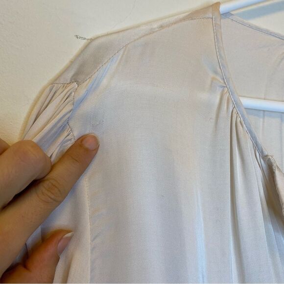 Raquel Allegra | Snap Button V-Neck Long Sleeve Poet Blouse in Ivory Sz 3 Large - Picture 6 of 15